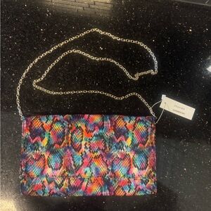 Liliana Rainbow Snake-Print Crossbody with Gold Chain